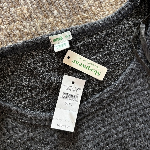 Aerie | NWT matching waffle charcoal gray sleepwear sweater set - Picture 3 of 16
